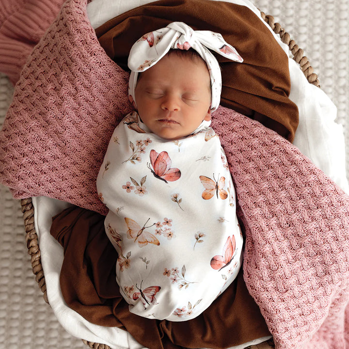 Organic Snuggle Swaddle & Topknot Set - Butterfly