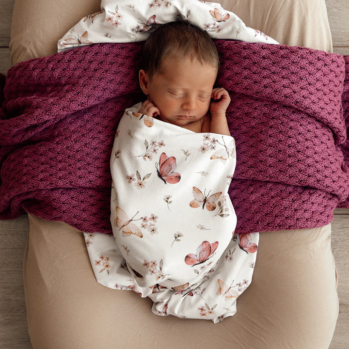 Organic Snuggle Swaddle & Topknot Set - Butterfly
