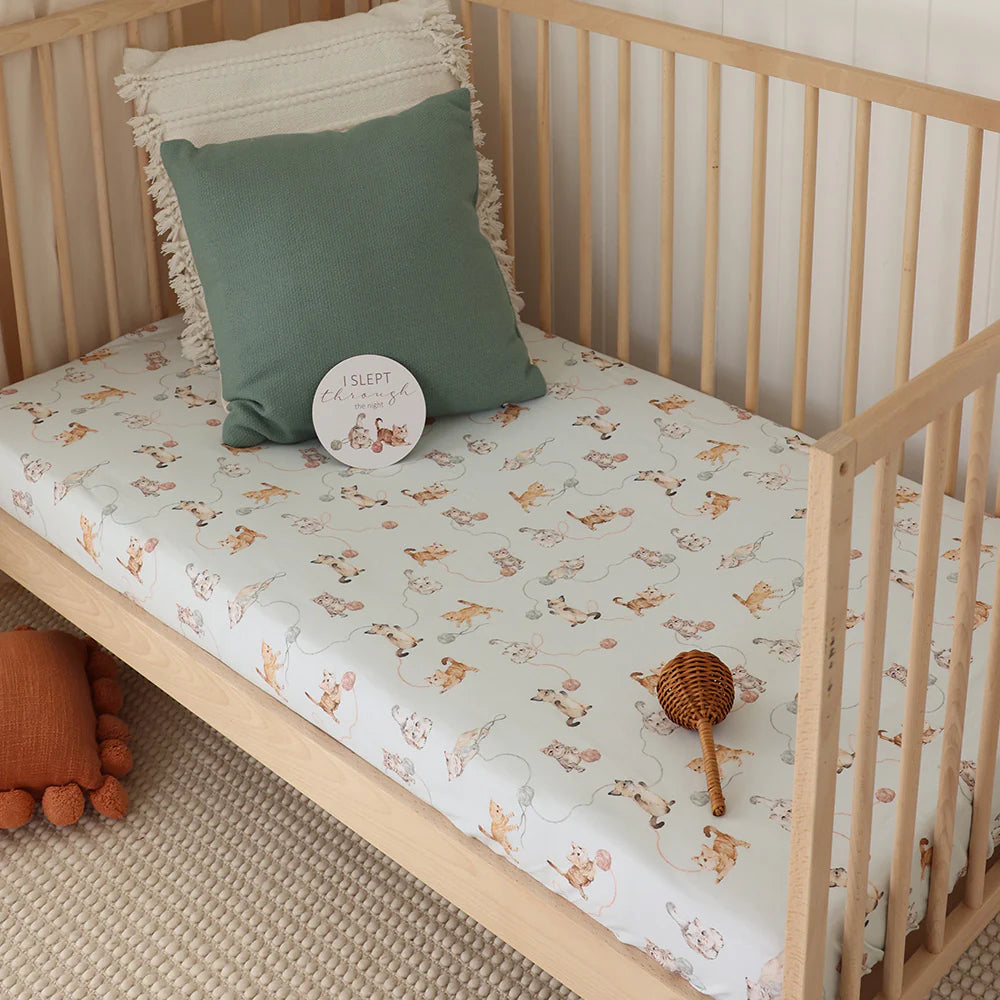 Organic Fitted Cot Sheet - Kittens