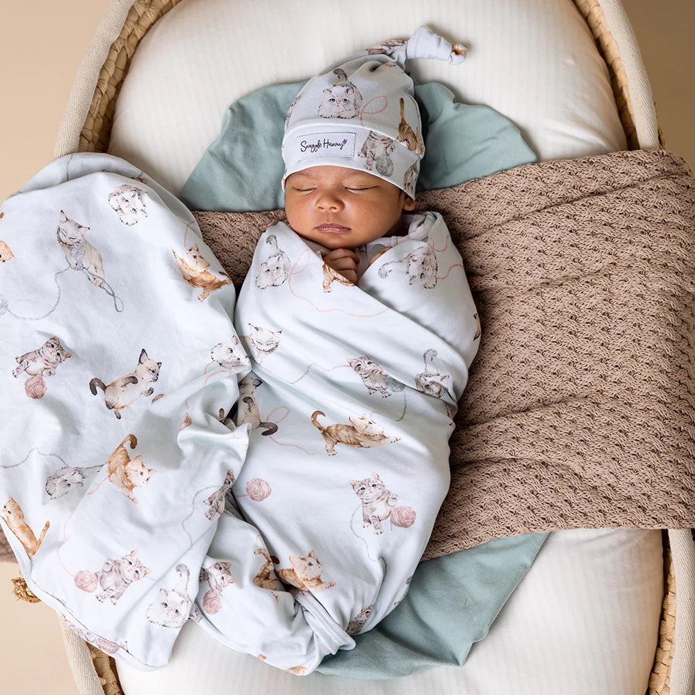 Organic Jersey Wrap & Beanie Set - Kittens