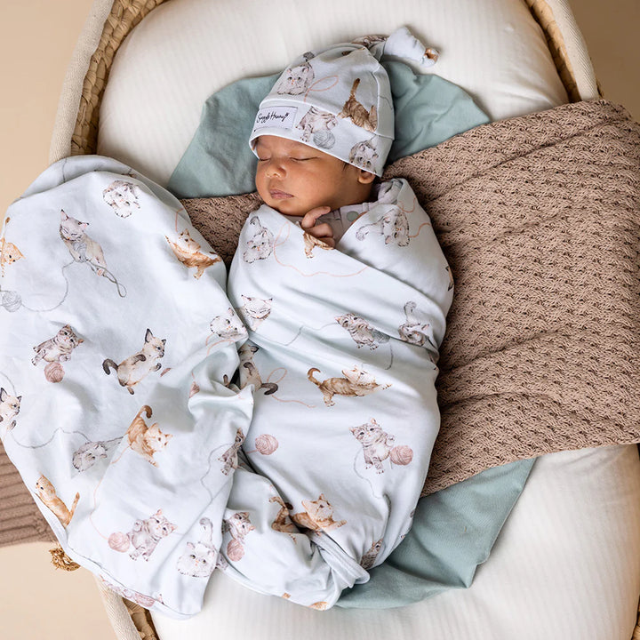 Organic Jersey Wrap & Beanie Set - Kittens