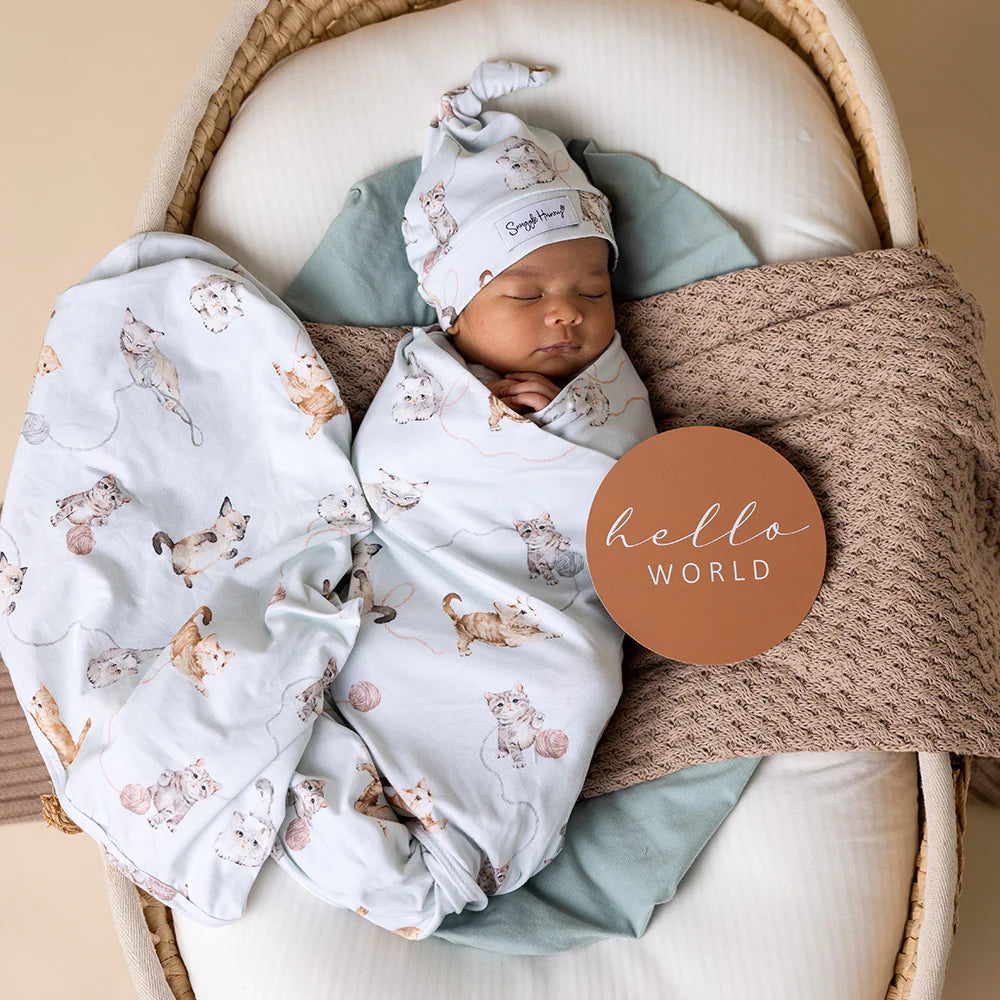 Organic Jersey Wrap & Beanie Set - Kittens