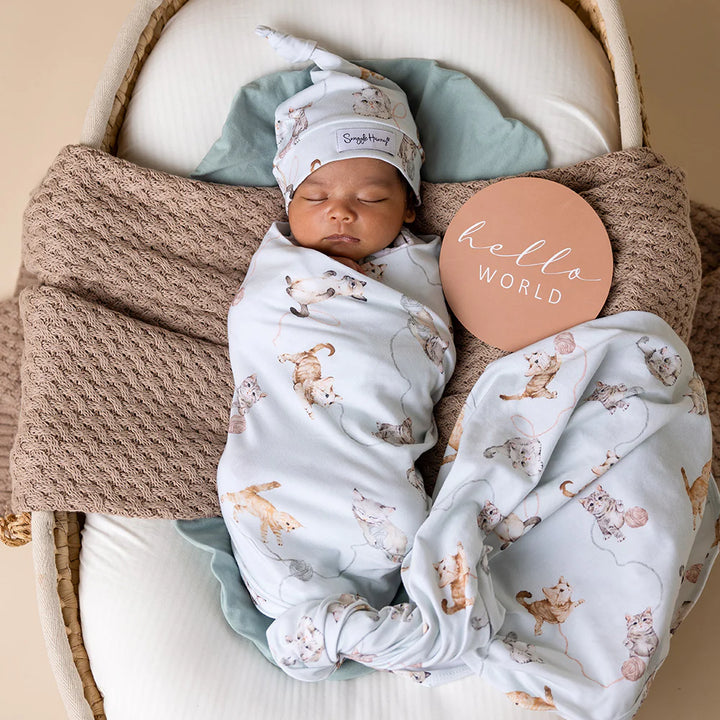Organic Jersey Wrap & Beanie Set - Kittens