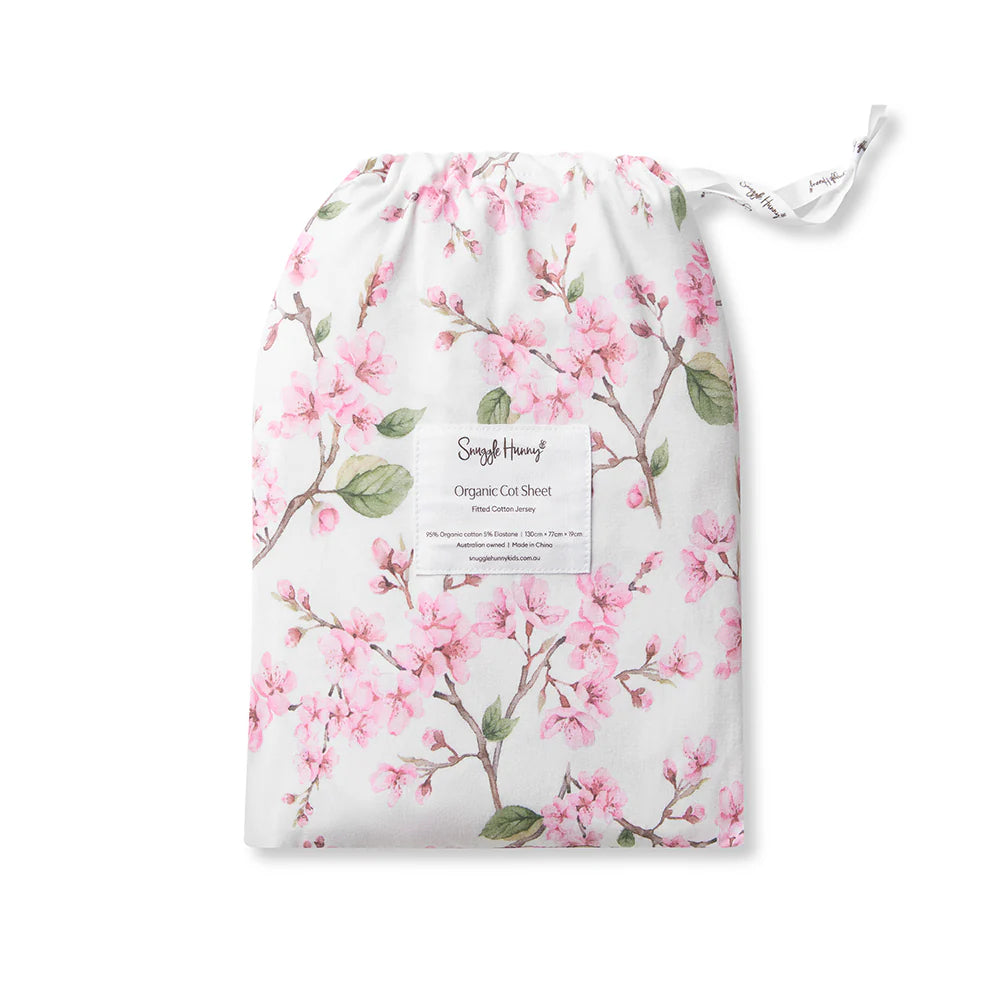 Snuggle Hunny Organic Fitted Cot Sheet - Cherry Blossom