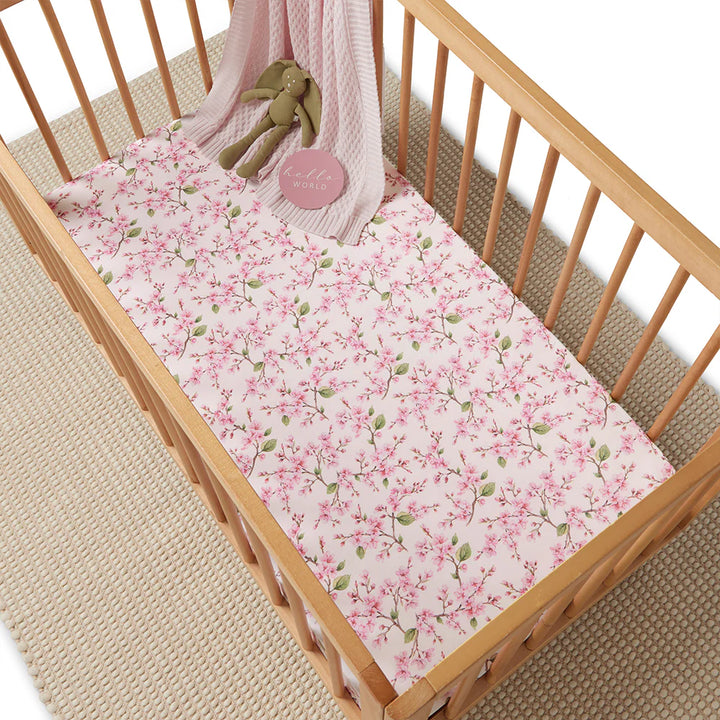 Snuggle Hunny Organic Fitted Cot Sheet - Cherry Blossom