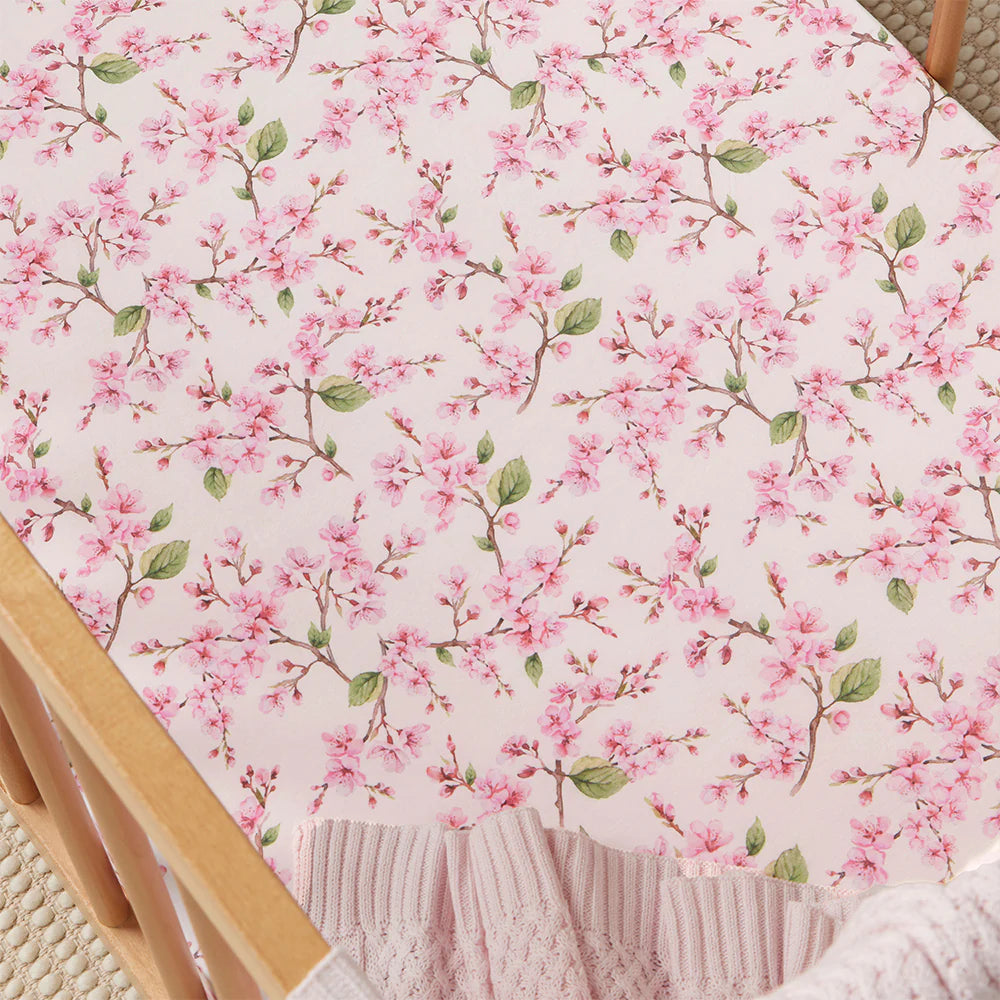 Snuggle Hunny Organic Fitted Cot Sheet - Cherry Blossom