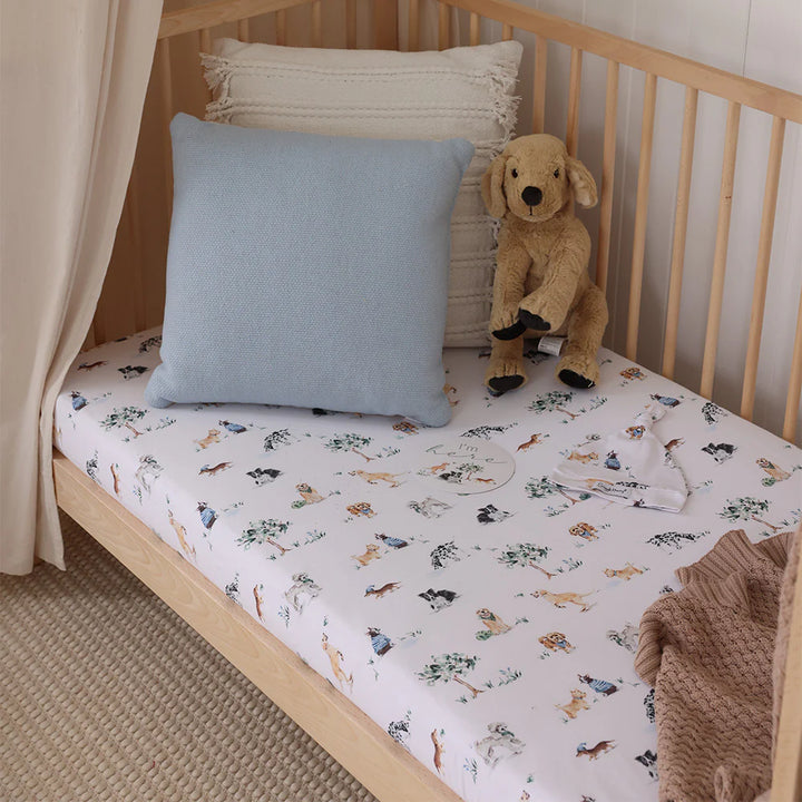 Organic Fitted Cot Sheet - Dog Park