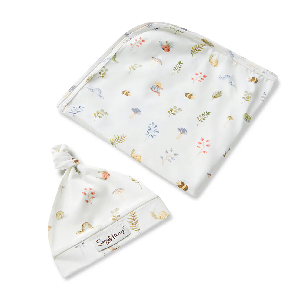 Baby Jersey Wrap & Beanie Set - Garden Friends