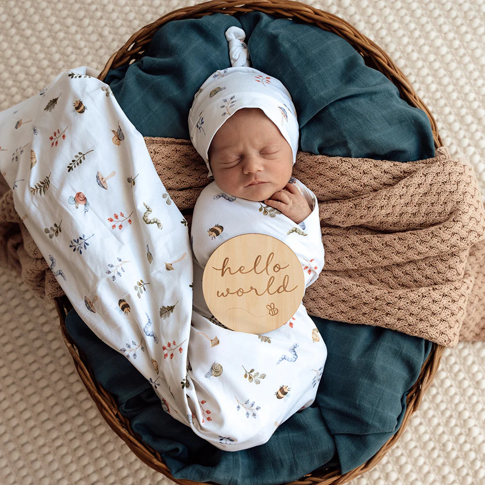 Baby Jersey Wrap & Beanie Set - Garden Friends