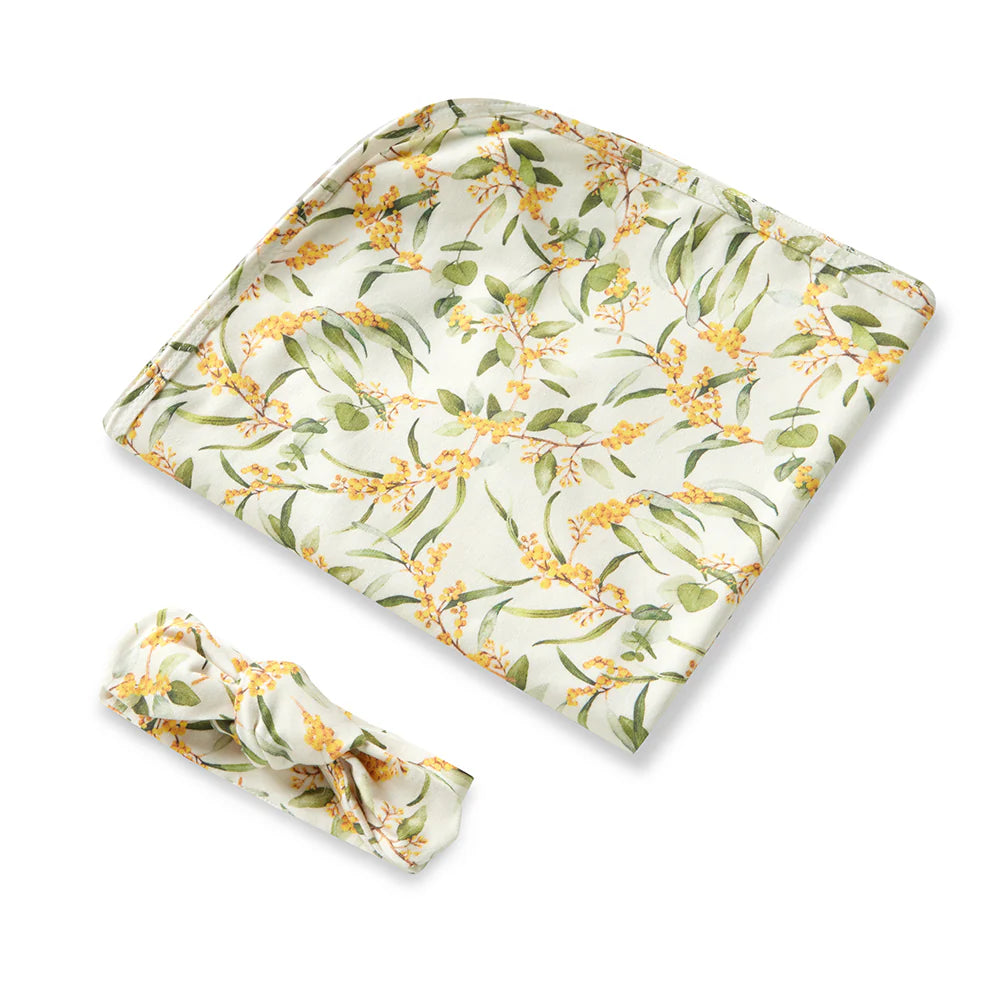 Baby Jersey Wrap & Topknot Set - Golden Wattle