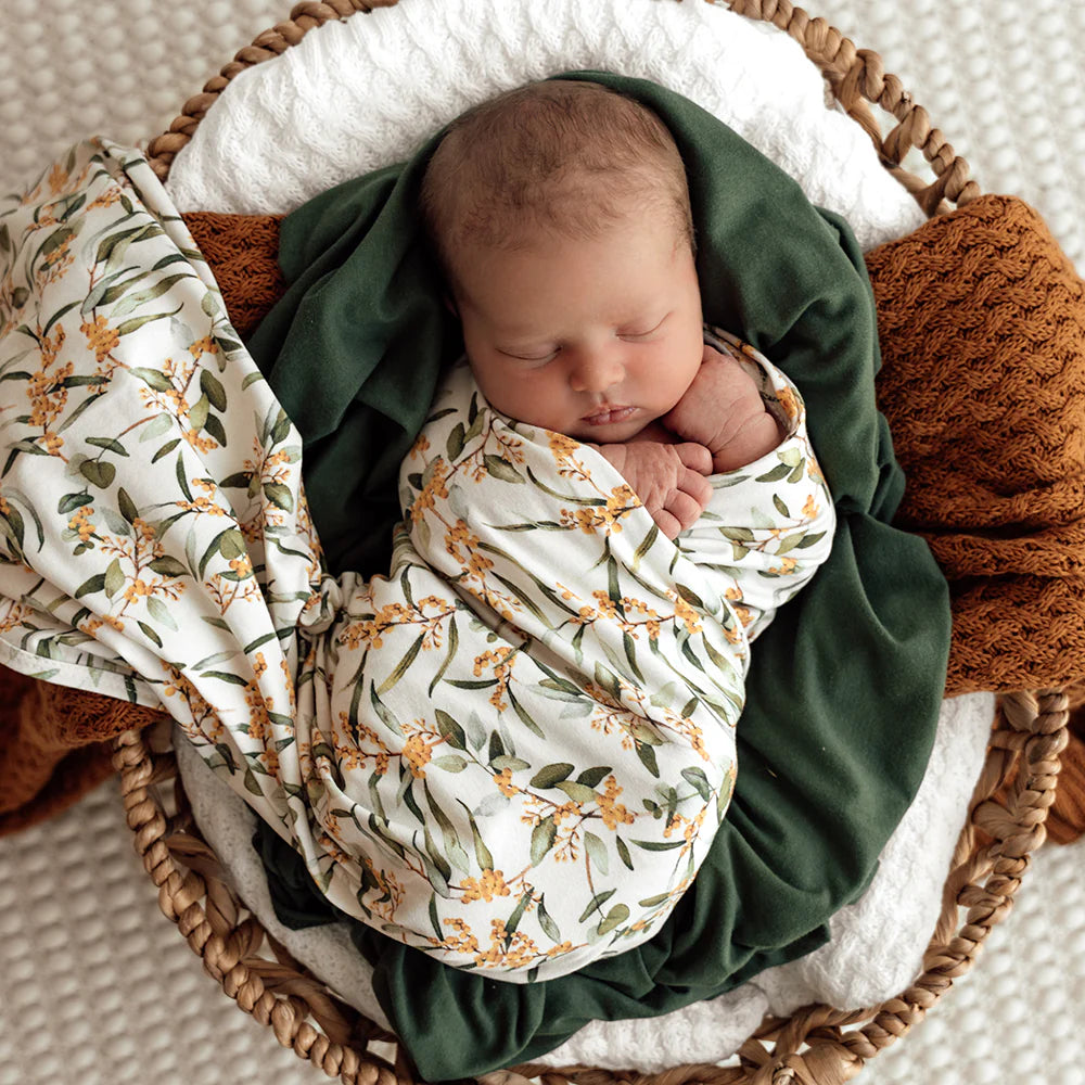 Baby Jersey Wrap & Topknot Set - Golden Wattle