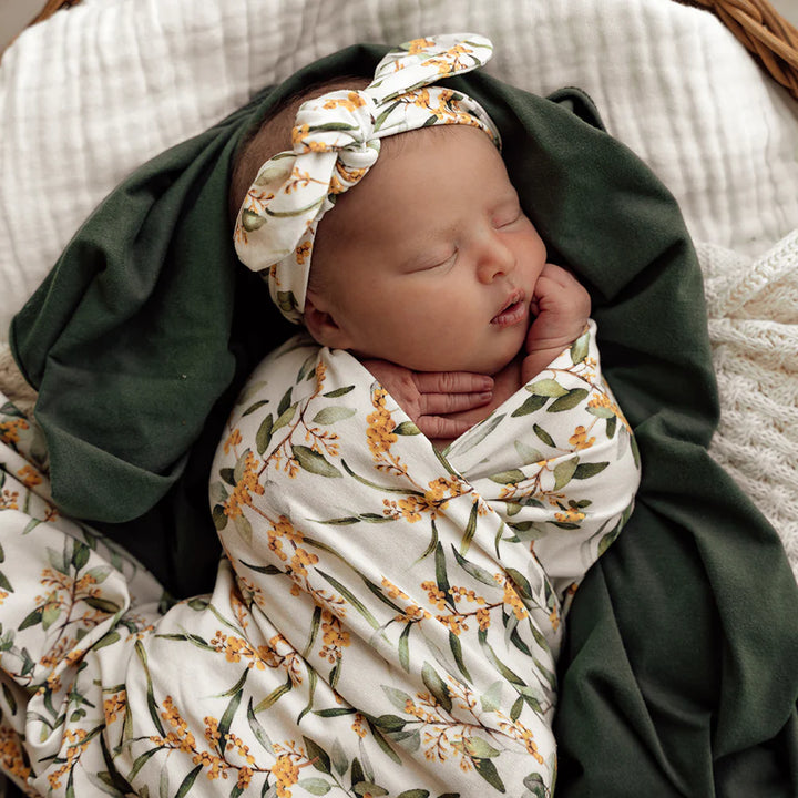 Baby Jersey Wrap & Topknot Set - Golden Wattle