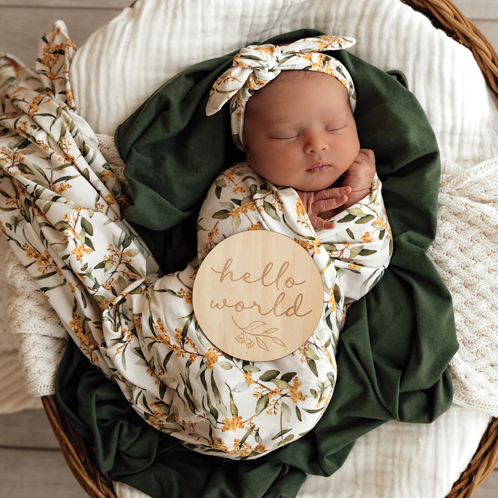 Baby Jersey Wrap & Topknot Set - Golden Wattle