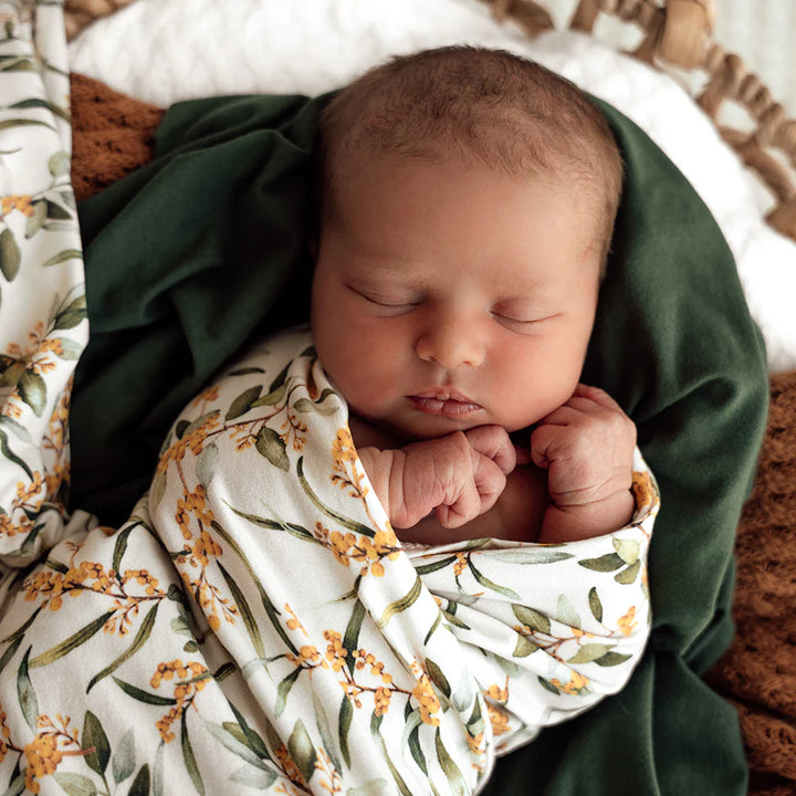Baby Jersey Wrap & Topknot Set - Golden Wattle