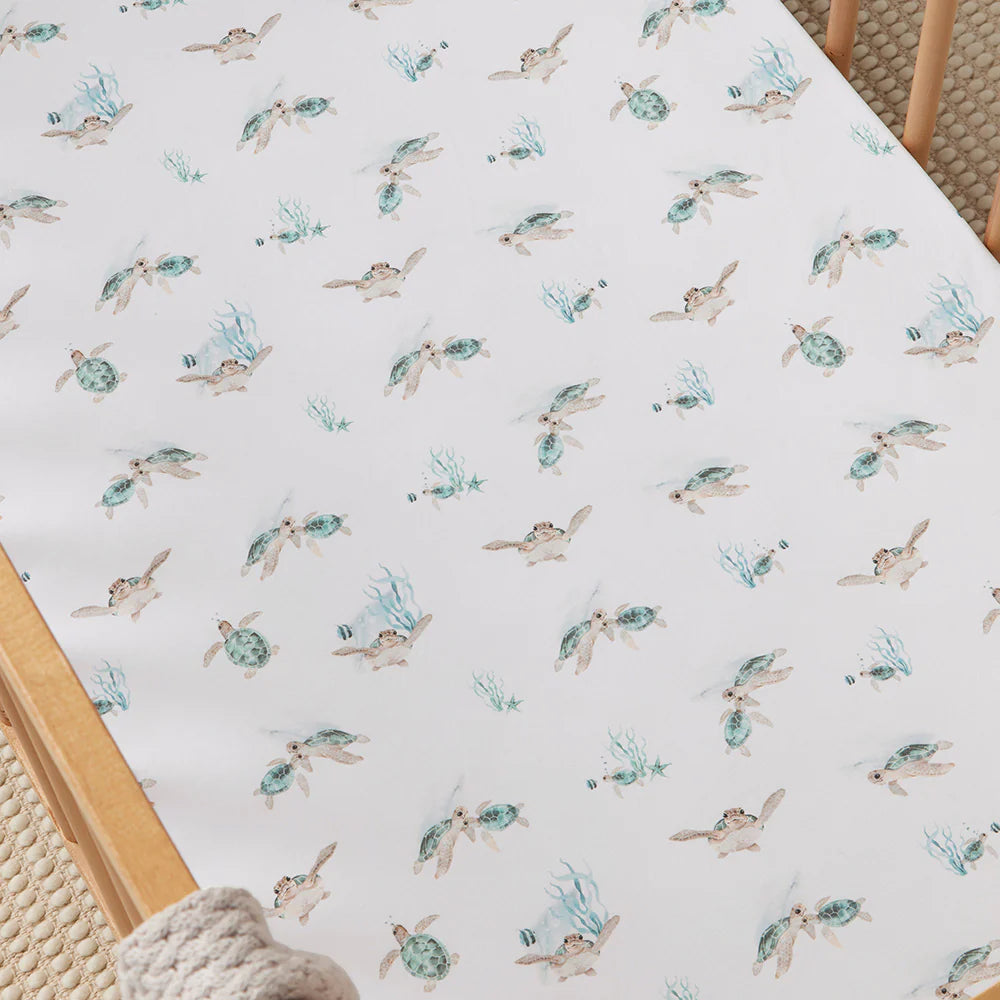Snuggle Hunny Organic Fitted Cot Sheet - Turtle