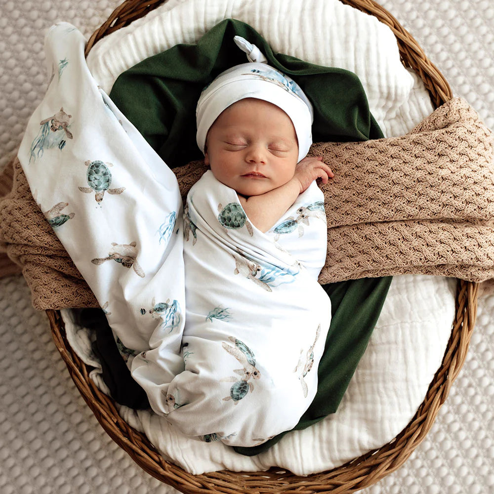 Baby Jersey Wrap & Beanie Set Turtle