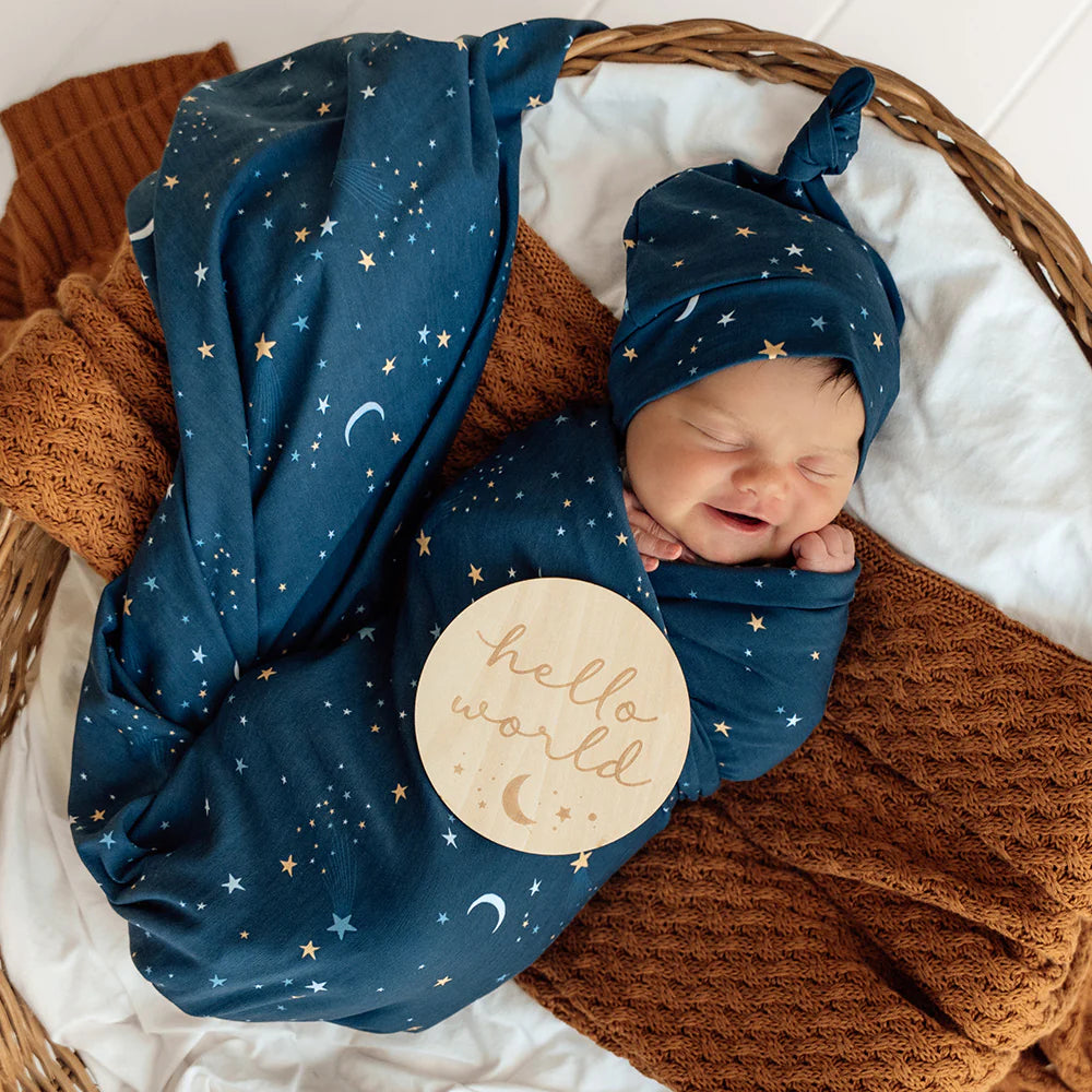 Snuggle Hunny Organic Jersey Wrap & Beanie Set - Starry Night