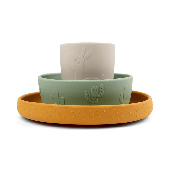 Done by deer Stick & Stay dinner set Lalee green mustard sand