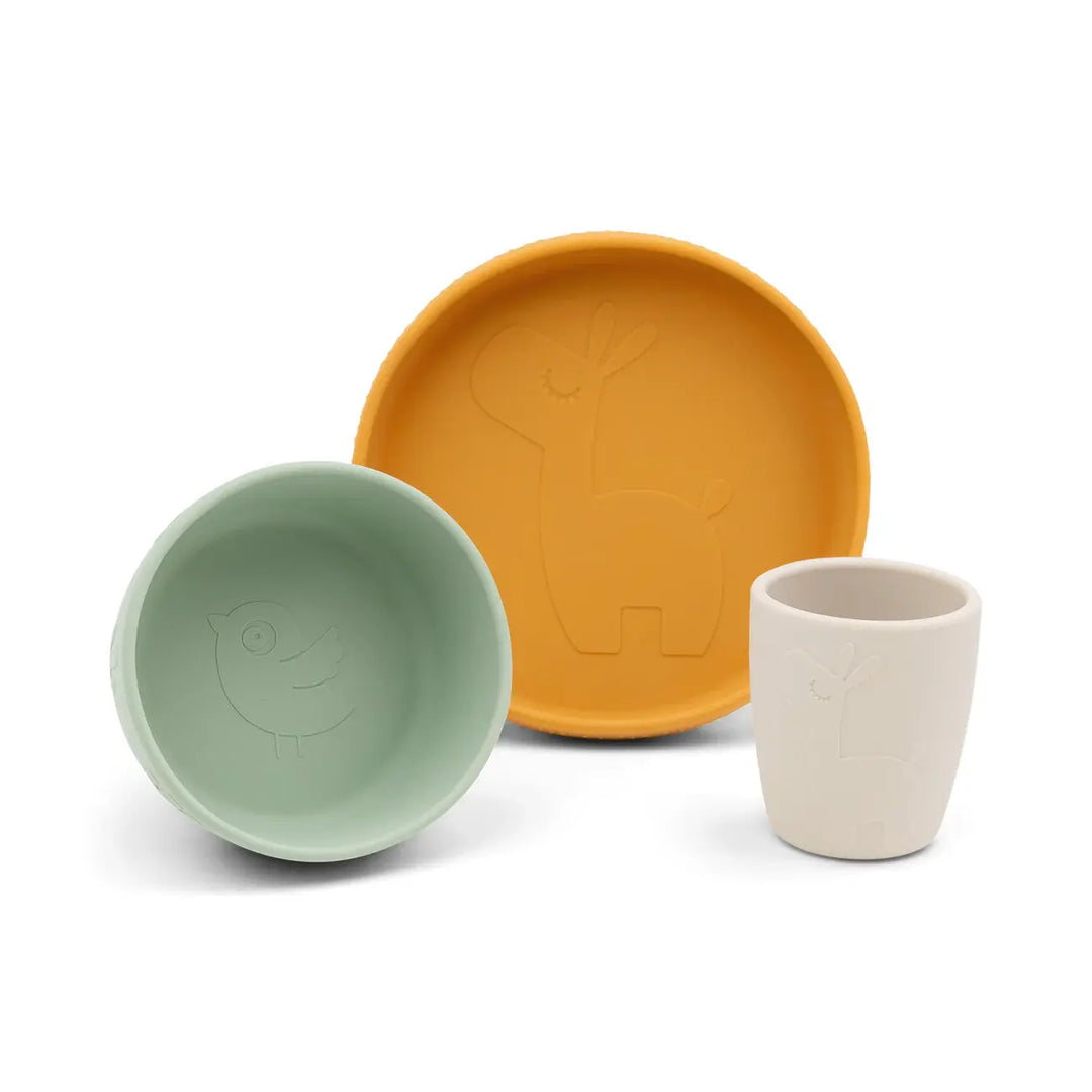 Done by deer Stick & Stay dinner set Lalee green mustard sand