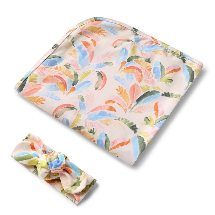 Baby Jersey Wrap & Topknot Set - Summer Palm