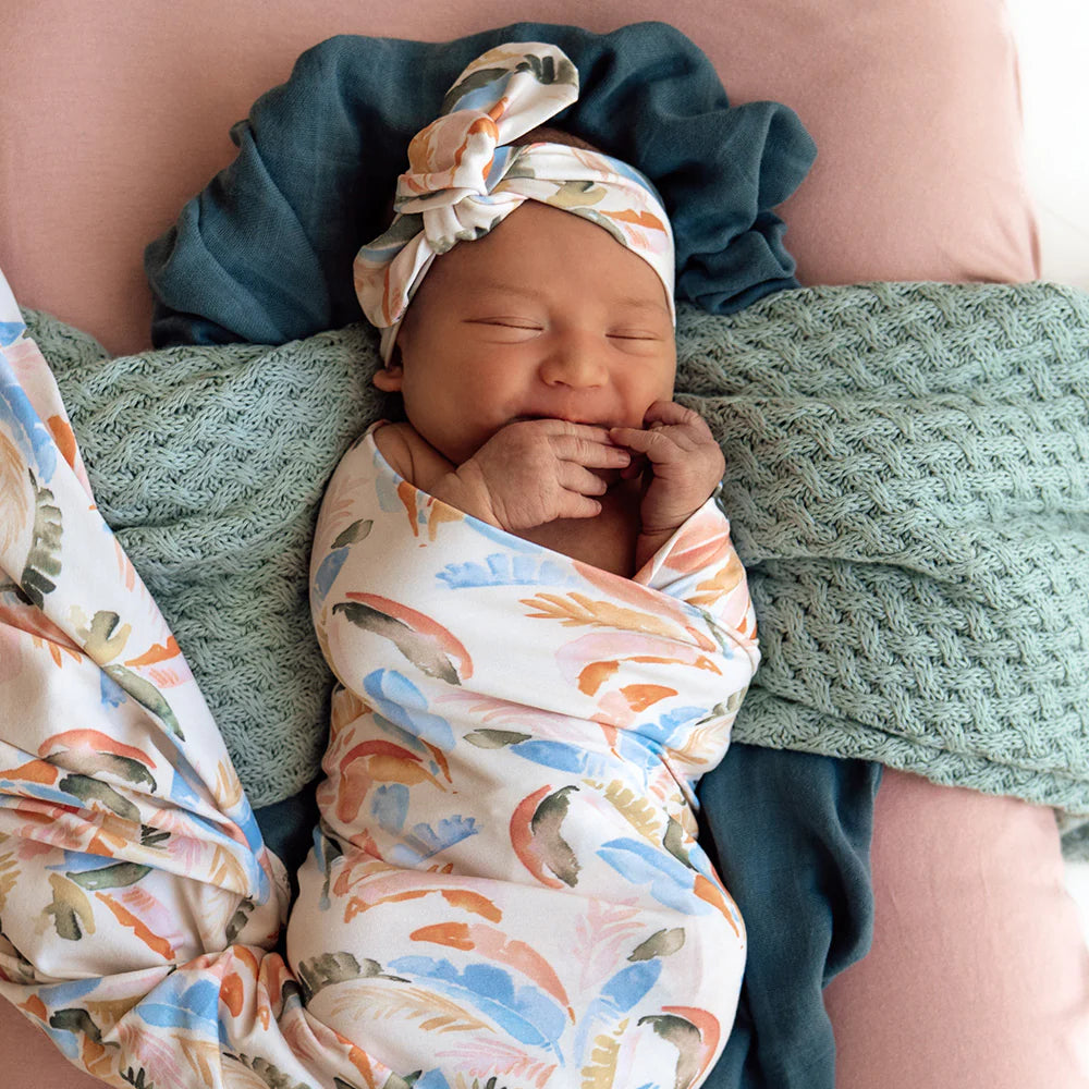 Baby Jersey Wrap & Topknot Set - Summer Palm