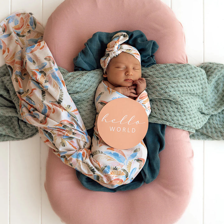 Baby Jersey Wrap & Topknot Set - Summer Palm