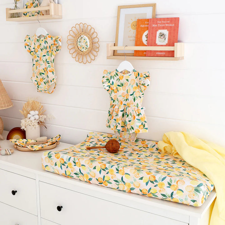 Organic Bassinet Sheet / Change Pad Cover - Sunny Citrus