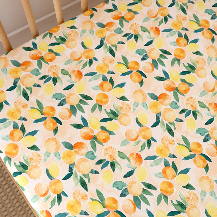 Organic Fitted Cot Sheet - Sunny Citrus