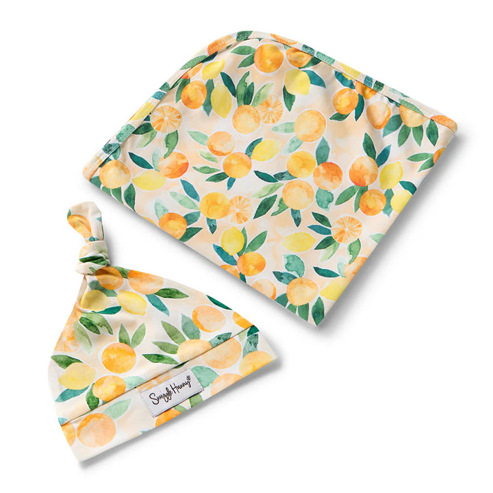 Organic Jersey Wrap & Beanie Set - Sunny Citrus