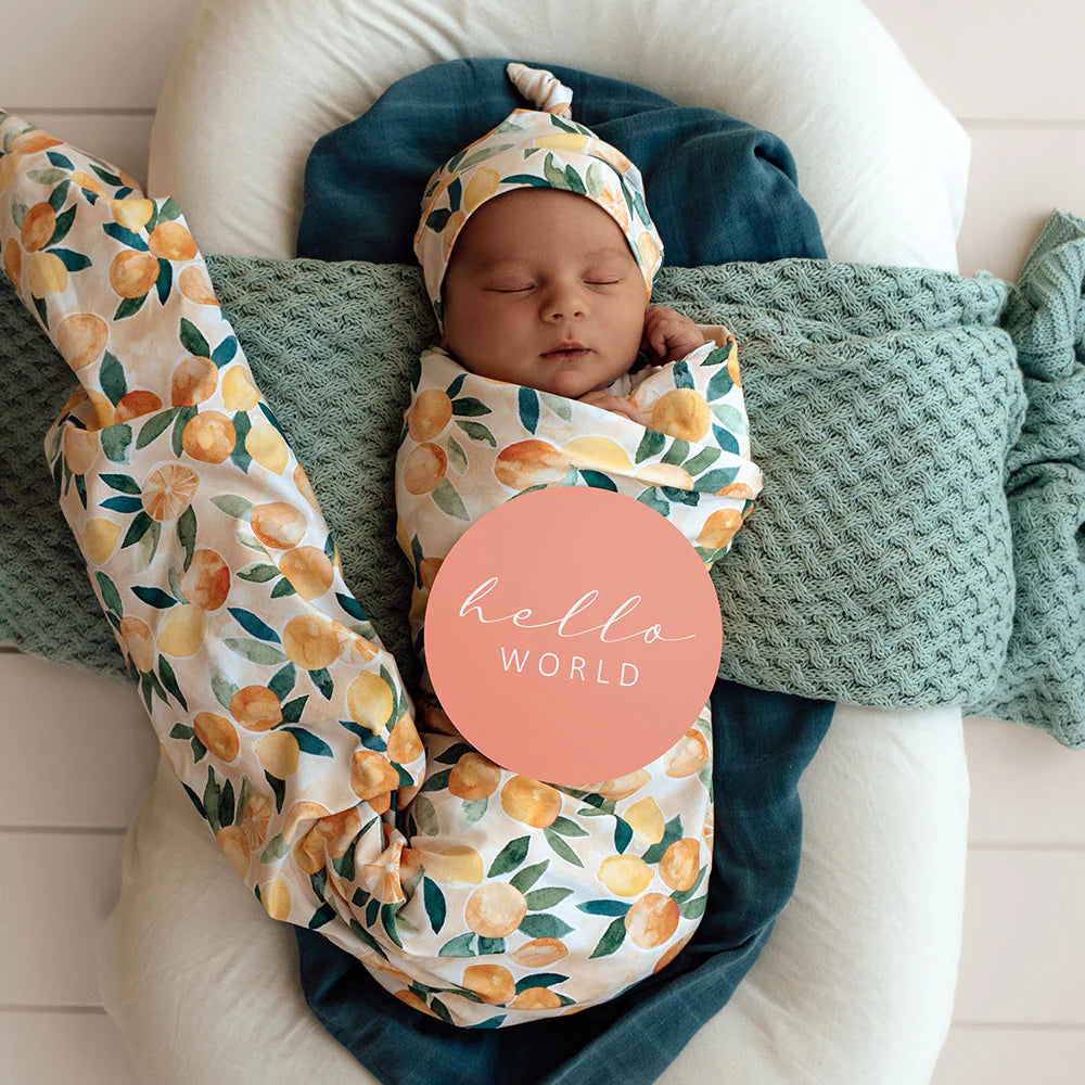 Organic Jersey Wrap & Beanie Set - Sunny Citrus