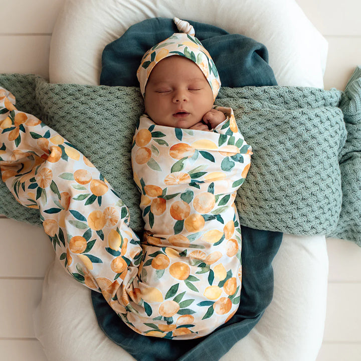 Organic Jersey Wrap & Beanie Set - Sunny Citrus
