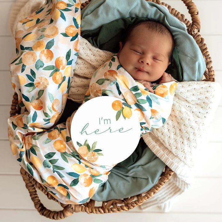 Organic Jersey Wrap & Beanie Set - Sunny Citrus