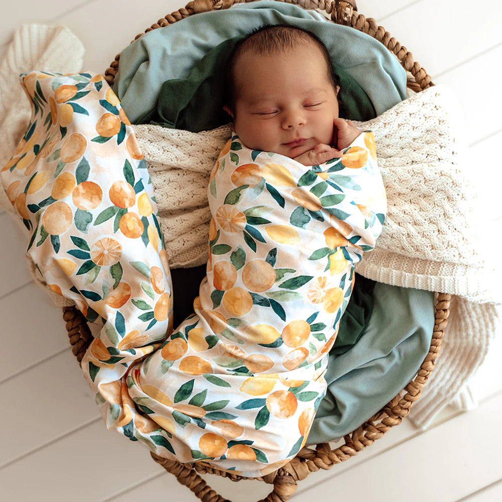 Organic Jersey Wrap & Beanie Set - Sunny Citrus