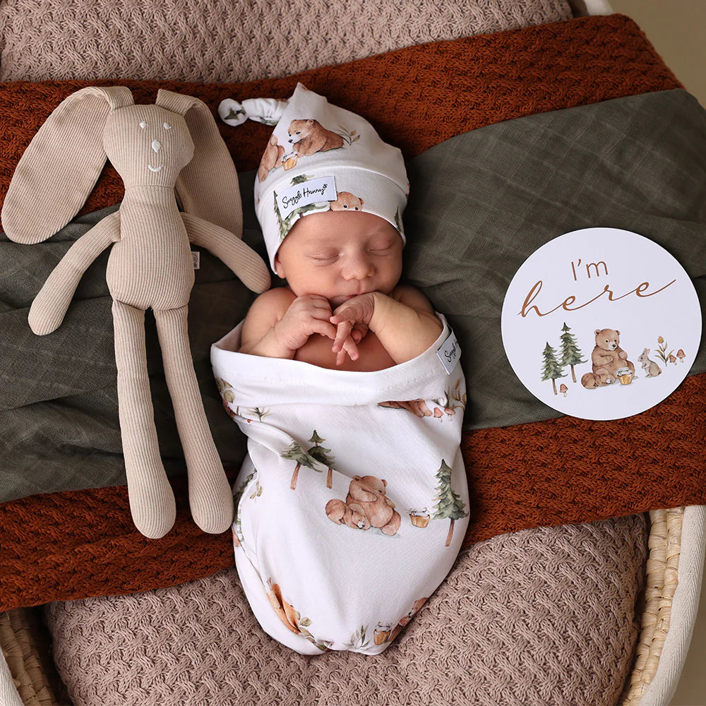 Organic Snuggle Swaddle & Beanie Set - Bears