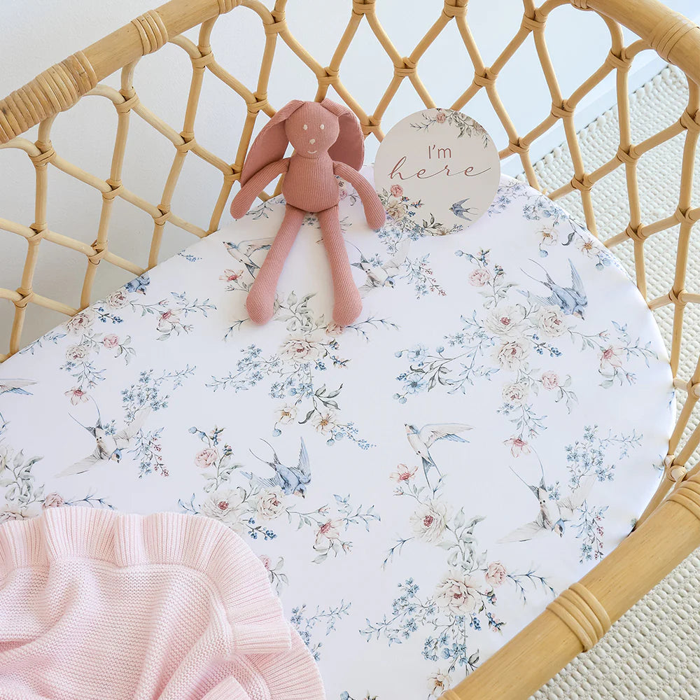 Snuggle Hunny Organic Bassinet Sheet / Change Pad Cover -  Sweet Swallows
