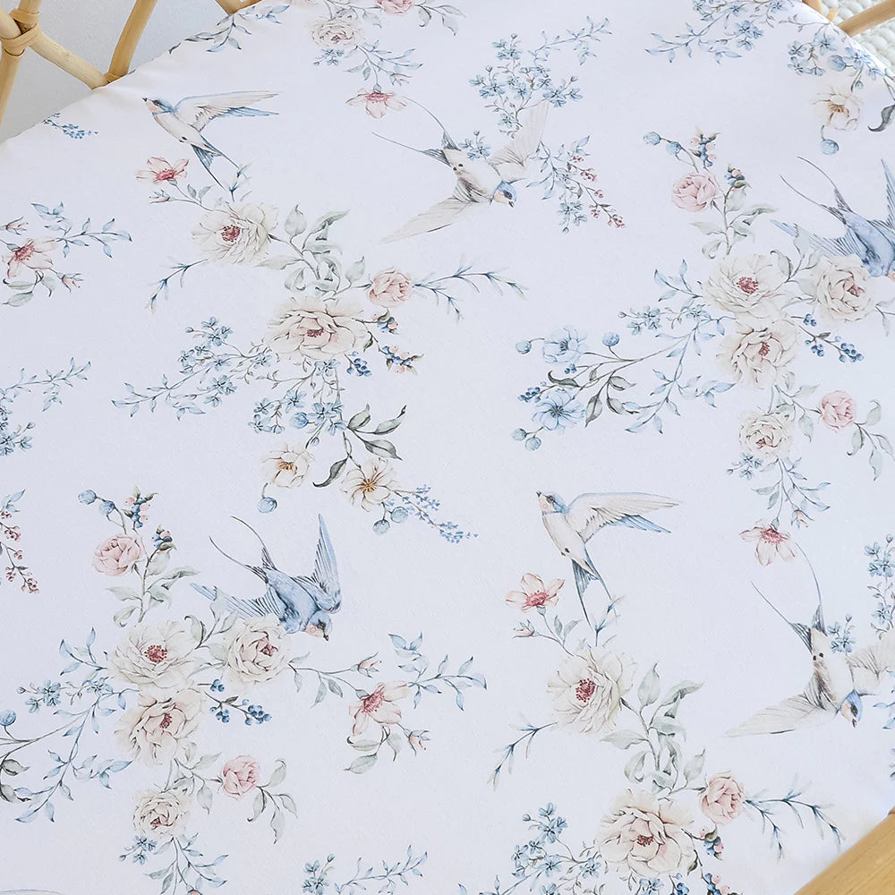 Snuggle Hunny Organic Bassinet Sheet / Change Pad Cover -  Sweet Swallows