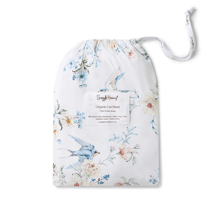 Snuggle Hunny Organic Fitted Cot Sheet - Sweet Swallows