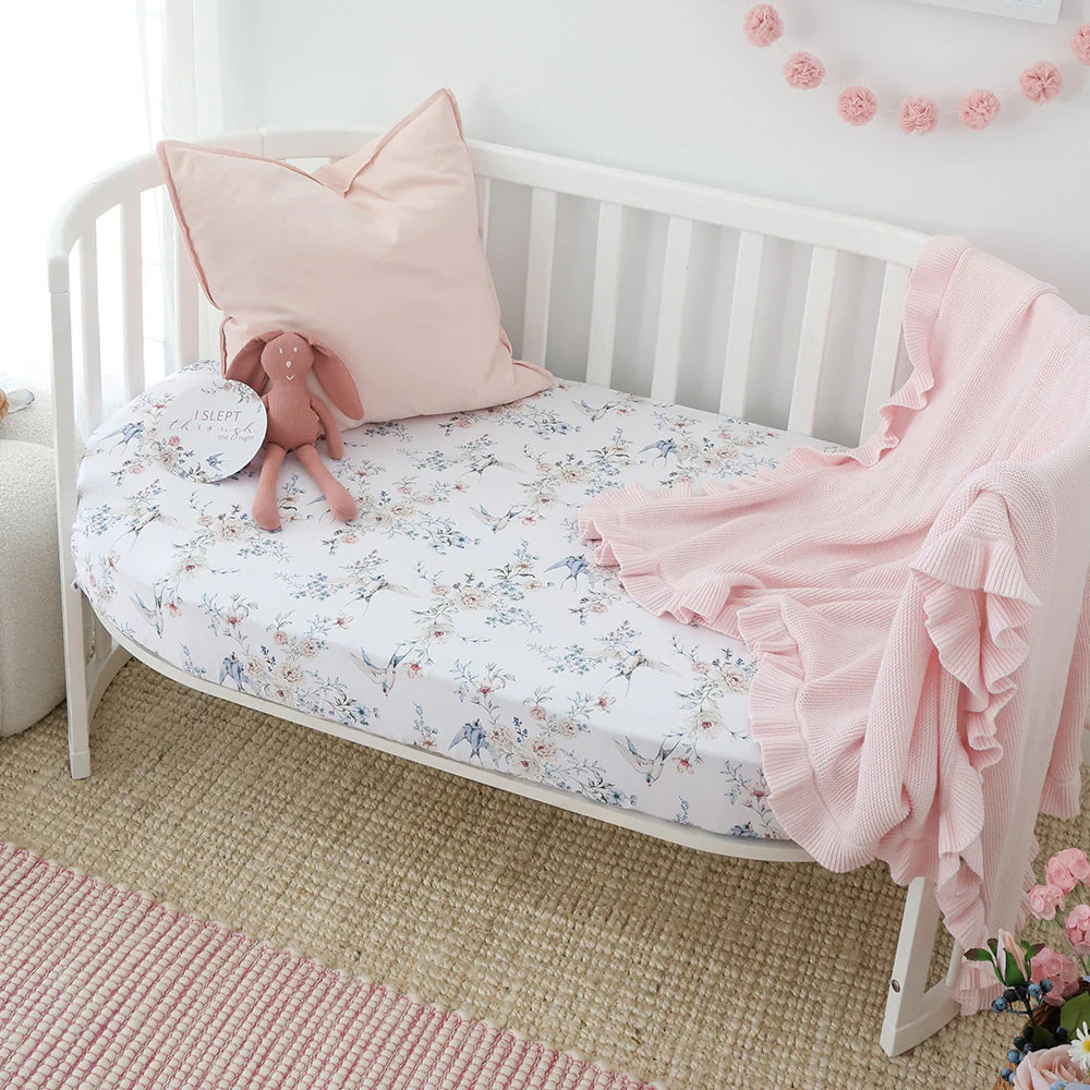 Snuggle Hunny Organic Fitted Cot Sheet - Sweet Swallows