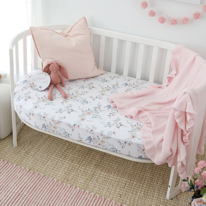 Snuggle Hunny Organic Fitted Cot Sheet - Sweet Swallows