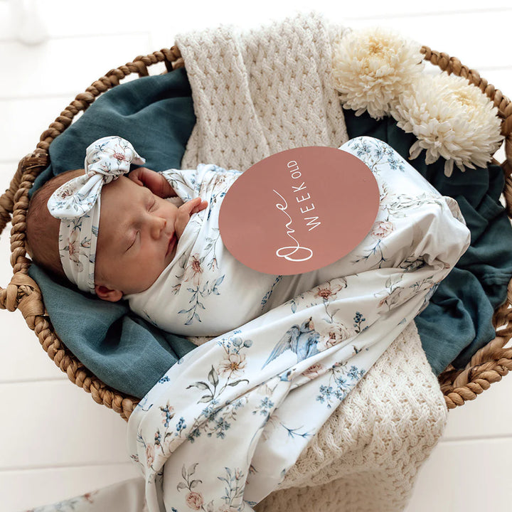 Snuggle Hunny Organic Jersey Wrap & Topknot Set - Sweet Swallows