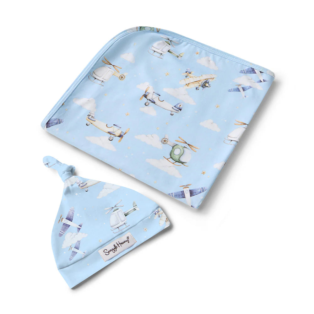Organic Jersey Wrap & Beanie Set - Taking Flight