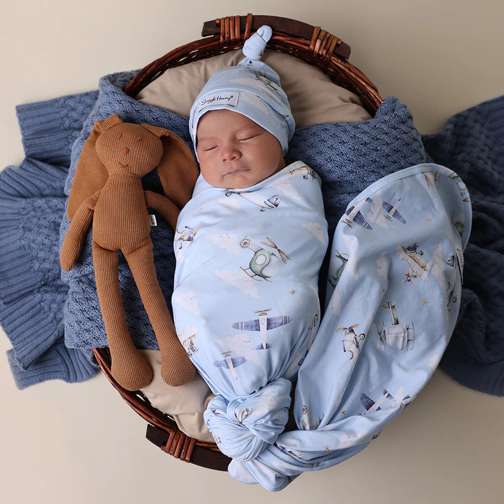 Organic Jersey Wrap & Beanie Set - Taking Flight