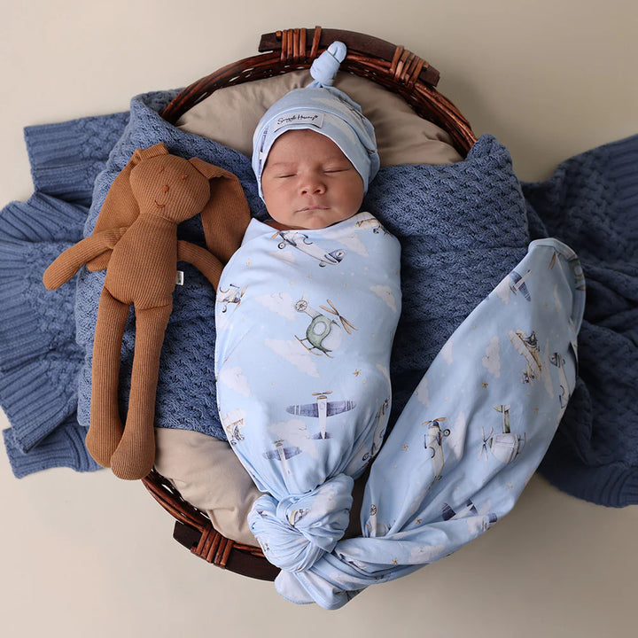 Organic Jersey Wrap & Beanie Set - Taking Flight