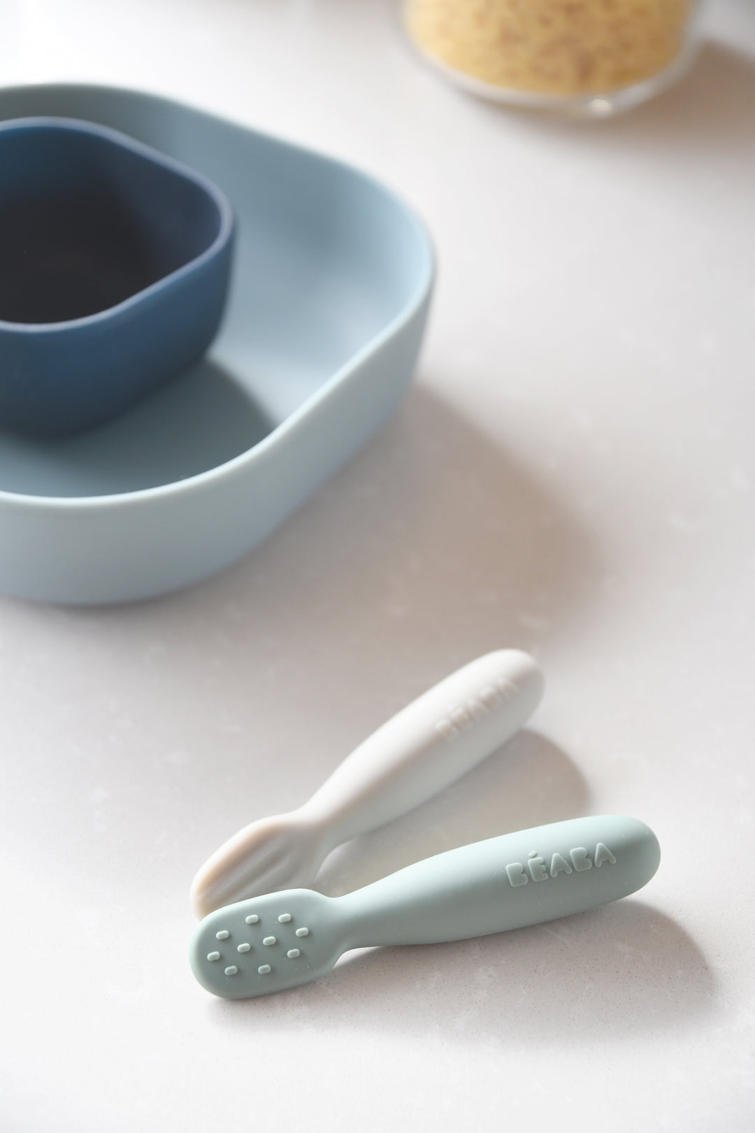 Beaba Silicone Pre-Spoons 2 Pack - Sage Green/Velvet Grey