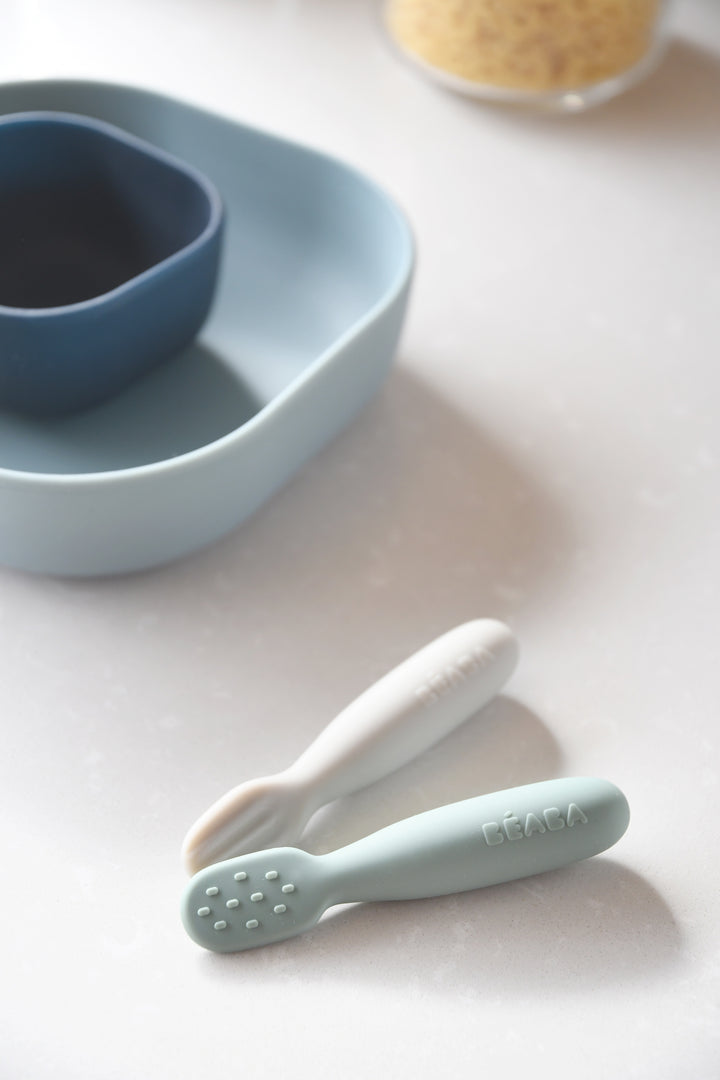 Beaba Silicone Pre-Spoons 2 Pack - Sage Green/Velvet Grey