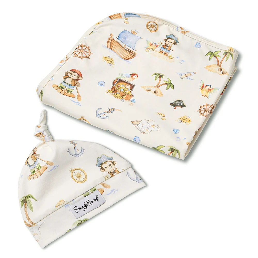Snuggle Hunny Organic Jersey Wrap & Beanie Set - Treasure Island