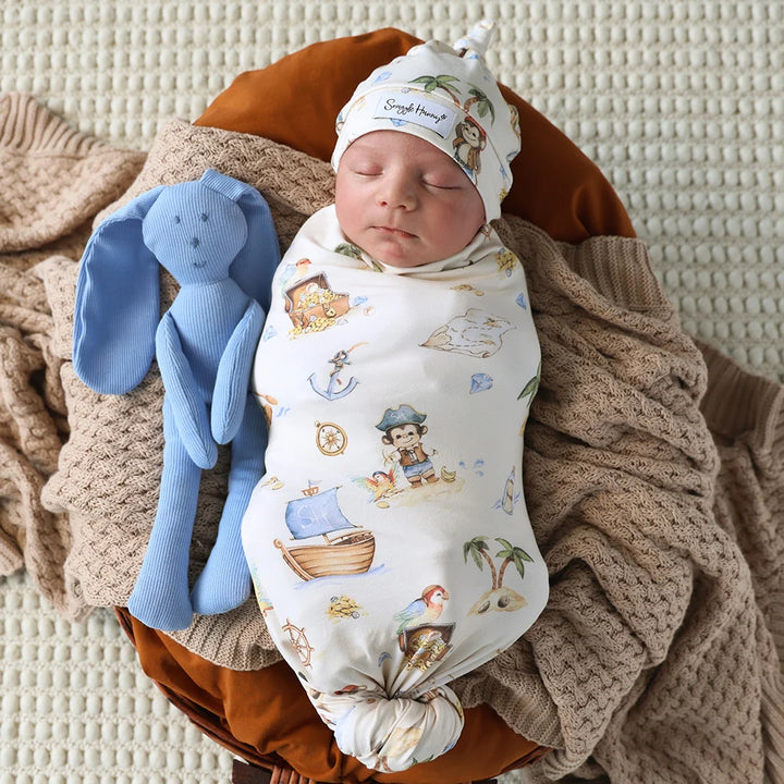 Snuggle Hunny Organic Jersey Wrap & Beanie Set - Treasure Island