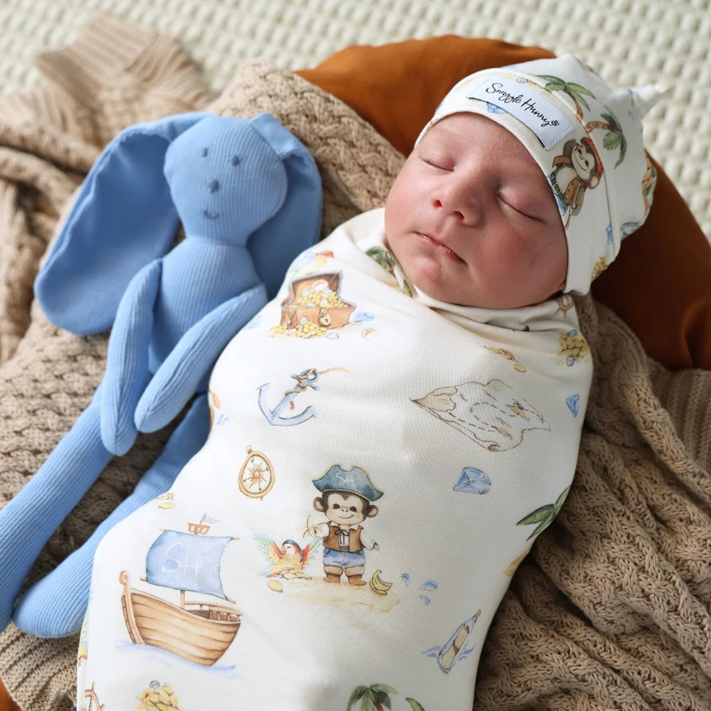 Snuggle Hunny Organic Jersey Wrap & Beanie Set - Treasure Island