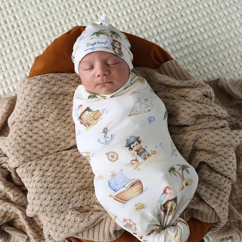 Snuggle Hunny Organic Jersey Wrap & Beanie Set - Treasure Island