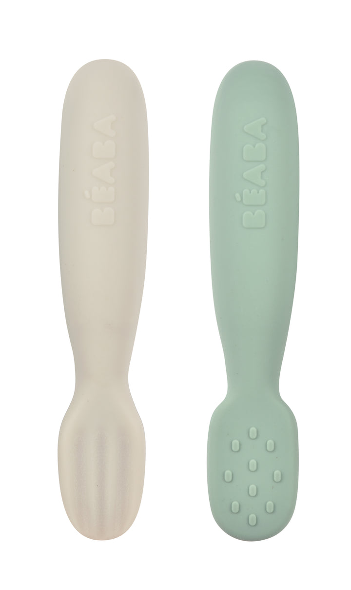 Beaba Silicone Pre-Spoons 2 Pack - Sage Green/Velvet Grey